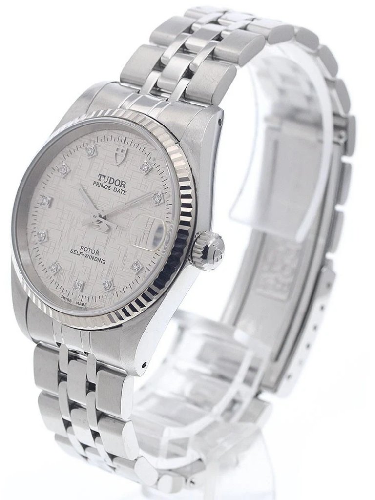Tudor Prince Date 72034 Wg Bezel 10p Diamond Silver Dial Automatic Boys956976